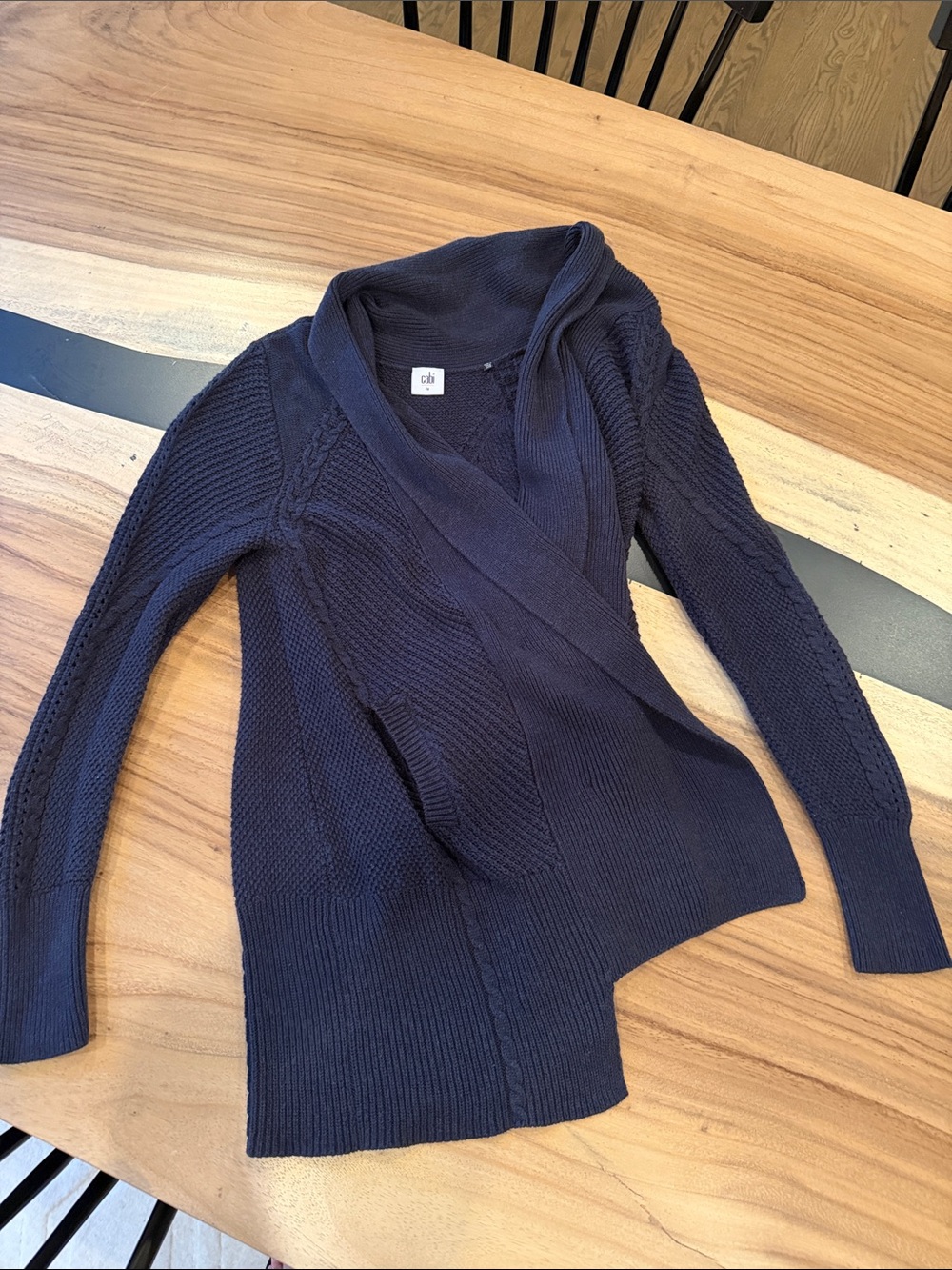 CAbi Navy Shawl-Collar Knit Cardigan